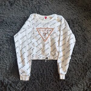Guess White Logo Print Sweatshirt